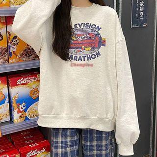 Cartoon Print Pullover / Plaid Harem Pants