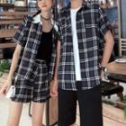 Couple Matching Short-sleeve Plaid Shirt / Shorts / Plain Shorts / Set