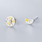 925 Sterling Silver Asymmetric Lemon Stud Earring 1 Pair - One Size