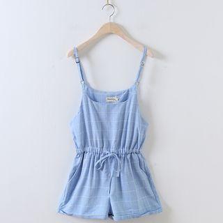 Drawstring Waist Check Playsuit