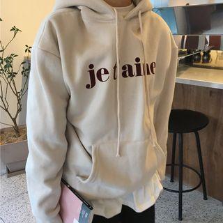 Hooded Lettering Printed Fleece-lining Sweatshirt