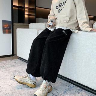 Letter Embroidered Drawstring Baggy Pants