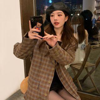 Plaid Single-breasted Blazer / Spaghetti Strap Mini Sheath Dress