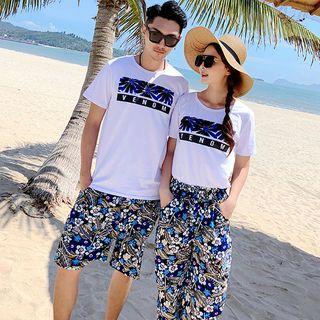 Couple Matching Short-sleeve Printed T-shirt ./ Shorts / Harem Pants / Set