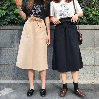 Paperbag Waist Midi A-line Skirt