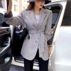 Single-breasted Gingham Blazer With Sash Black - One Size