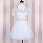 Bow Short Sleeve Mock Neck A-line Tulle Dress