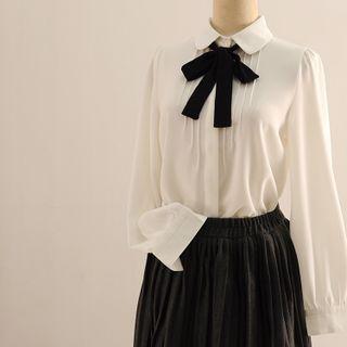 Long-sleeve Ribbon Accent Chiffon Shirt