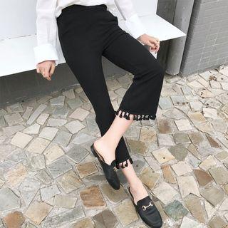Fringed Slim-fit Cropped Boot-cut Pants