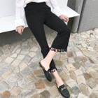 Fringed Slim-fit Cropped Boot-cut Pants