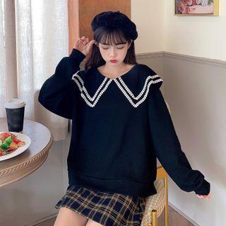 Peter Pan Collar Long-sleeve Sweatshirt Black - One Size