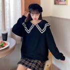 Peter Pan Collar Long-sleeve Sweatshirt Black - One Size