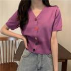 V-neck Button-up Short-sleeve Top