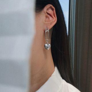 Safety Pin Heart Rhinestone Alloy Dangle Earring