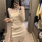 Cold Shoulder Long-sleeve Mini Lace Dress