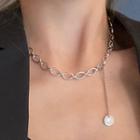 Geometric Pendant Y Choker 0852a - Necklace - Silver - One Size