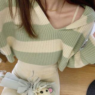 Striped Hooded Cropped Sweater