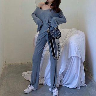 Set: Slit Back Long-sleeve T-shirt + Sweatpants
