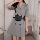 Short-sleeve Mini Double-breasted A-line Dress