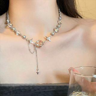 Moonstone Star Necklace Xl1798 - Silver - One Size