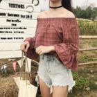 Off-shoulder Pleated Long-sleeve Top