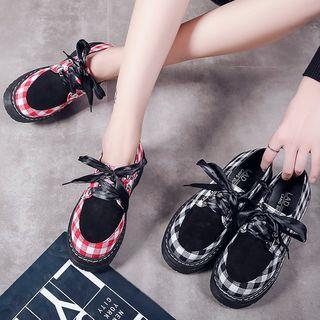 Plaid Panel Platform Shoes