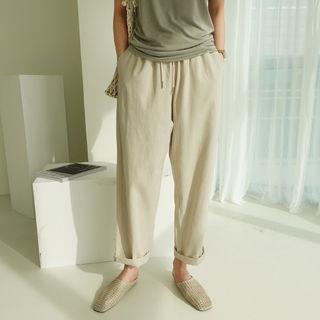 Drawcord Baggy-fit Cotton Pants Light Beige - One Size