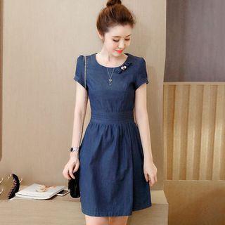 Denim Short-sleeve A-line Dress