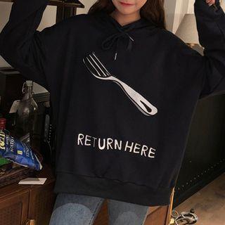 Fork Embroidered Hoodie Dark Blue - One Size