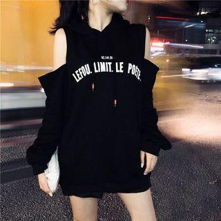 Lettering Cold-shoulder Hoodie