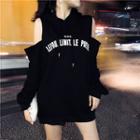Lettering Cold-shoulder Hoodie