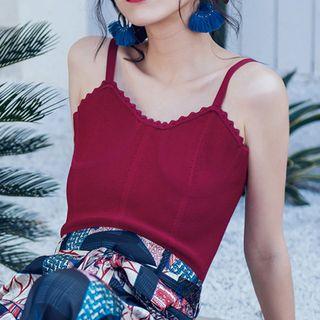 Sleeveless Knit Top Red - One Size