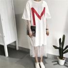 Set: Lace Long Sleeve Midi Dress + Lettering Elbow Sleeve T-shirt Dress