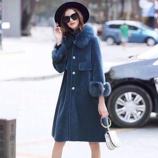 Furry Panel 3/4-sleeve Button Coat