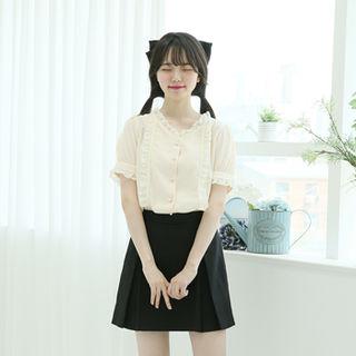 Lace-trim Crepe Blouse Cream - One Size