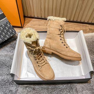 Lace-up Buckled Short Snow Boots