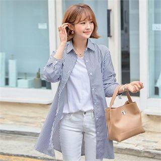 Tap-sleeve Stripe Long Shirt