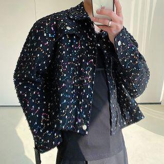 Sequined Zip-up Cropped Jacket