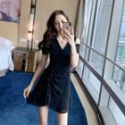 Glitter Cold Shoulder Short-sleeve Mini A-line Dress
