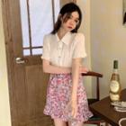 Short-sleeve Button Blouse / Floral Skirt