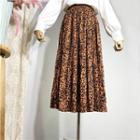 Maxi Leopard Print Accordion Pleat Skirt
