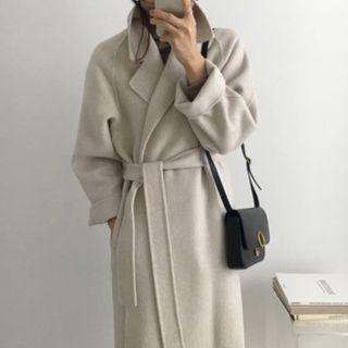 Long Tie-waist Woolen Jacket