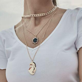 Alloy Sun & Face Pendant Layered Choker Necklace As Shown In Figure - One Size