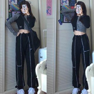 Panel Crop Top / High-waist Jogger Pants