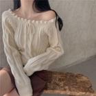 Long-sleeve Off-shoulder Cable-knit Sweater
