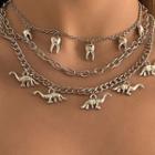 Set Of 3: Dinosaur / Tooth / Alloy Necklace 2847 - Set - Silver - One Size