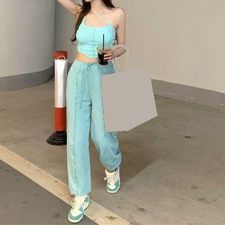 Asymmetrical One-shoulder Cropped Camisole Top / Cropped Harem Pants
