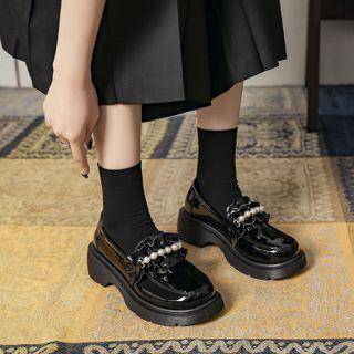 Faux Pearl Shirred Loafers
