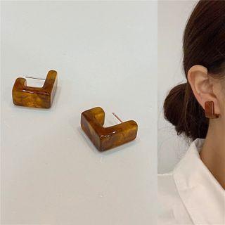 Acetate Open Square Earring 1 Pair - Brown - One Size
