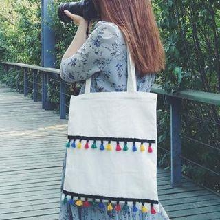 Tasseled Canvas Shopper Bag